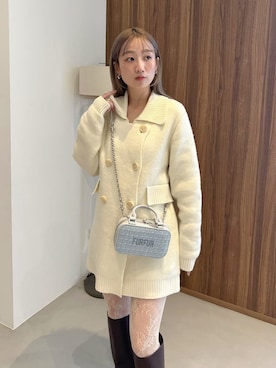 「アイテム（ピーコート）」を使った、FURFURさん（レディース・157cm）の夏コーディネート