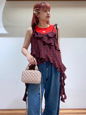 「アイテム（タンクトップ）」を使った、FURFURさん（レディース・154cm）の夏コーディネート