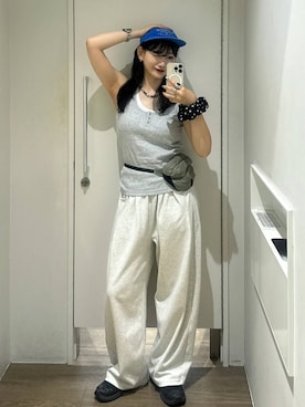 「JEANASIS（ジーナシス）のバイカラーレイヤードヘンリータンク/1054898（タンクトップ、グレー系）」を使った、uta__17さん（レディース）の夏コーディネート