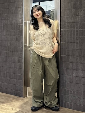 「JEANASIS（ジーナシス）のミリタリータックボリュームパンツ/657336（その他パンツ、グリーン系）」を使った、uta__17さん（レディース）の夏コーディネート