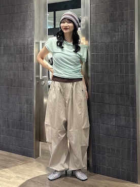 「JEANASIS（ジーナシス）のアシメバイカラーFS/1032159（Tシャツ/カットソー、グリーン系）」を使った、uta__17さん（レディース）の夏コーディネート