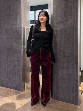 「アイテム（デニムパンツ、レッド系）」を使った、uta__17さん（レディース・155cm）の秋コーディネート