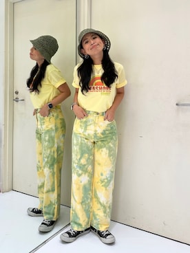 「Tシャツ」｜「アイテム（トップス、ゴールド系）」を使った、forever21_officialさん（レディース・165cm）の夏コーディネート