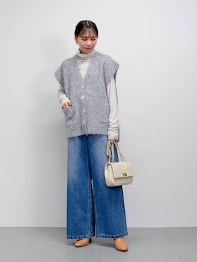 「BARNYARDSTORM（バンヤードストーム）のアイテム（デニムパンツ）」を使った、AMIさん（レディース・159cm）の冬コーディネート