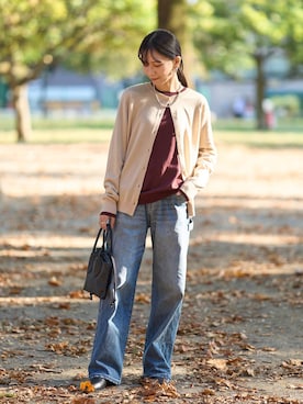 「BARNYARDSTORM（バンヤードストーム）のアイテム（デニムパンツ）」を使った、AMIさん（レディース・159cm）の冬コーディネート