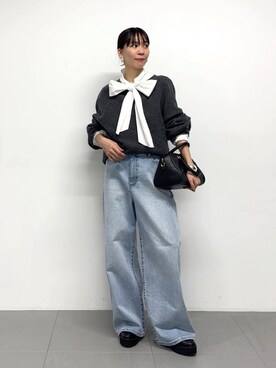 「BARNYARDSTORM（バンヤードストーム）のアイテム（デニムパンツ）」を使った、AMIさん（レディース・159cm）の冬コーディネート