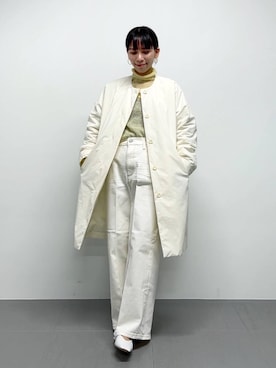 「BARNYARDSTORM」｜「アイテム（ノーカラーコート）」を使った、AMIさん（レディース・159cm）の冬コーディネート
