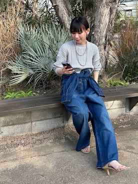 「アイテム（サロペット/オーバーオール）」を使った、AMIさん（レディース・159cm）の春コーディネート