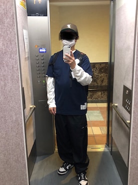 「FOG ESSENTIALS（エフオージーエッセンシャルズ）のアイテム（帽子）」を使った、ワタローさん（メンズ・171cm）の春コーディネート