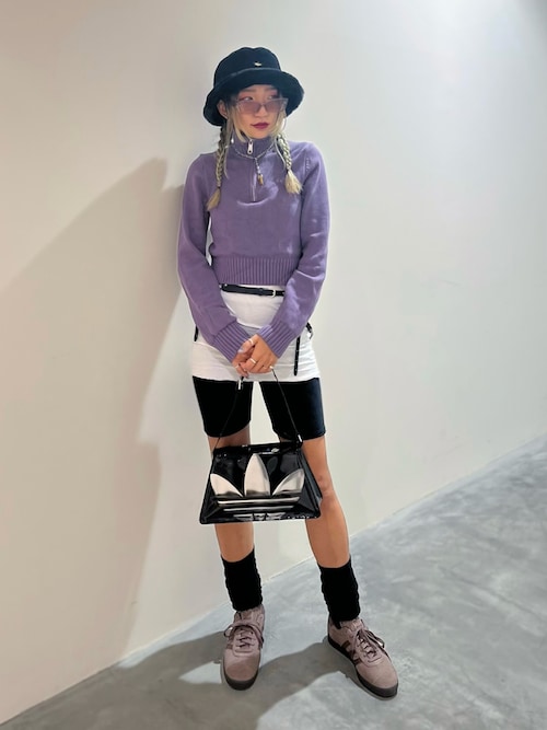 adidas premium top knit 半袖 ハーフジップ ニット L