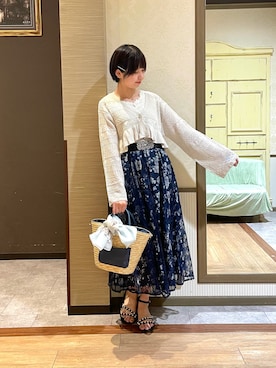 「axes femme POETIQUE（アクシーズファムポエティック）のアイテム（カーディガン/ボレロ）」を使った、白あんさん（レディース・161cm）の夏コーディネート