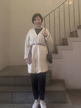 「アイテム（ノーカラーコート）」を使った、MoonAesilさん（レディース・165cm）の冬コーディネート