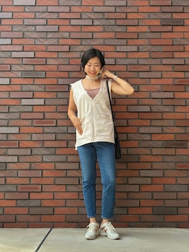 「Hawkins（ホーキンス）のHAWKINS ホーキンス EMILY エミリー HW20307 ECRU/BEIGE（スニーカー、ホワイト系）」を使った、MoonAesilさん（レディース・165cm）の夏コーディネート