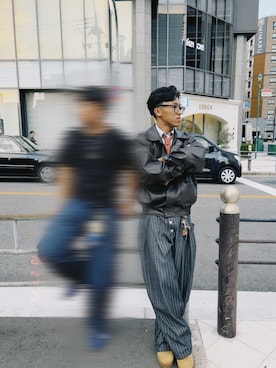 「ASTRONOMY（アストロノミー）のヴィンテージ加工 PU合皮 A-2ショートブルゾン（ブルゾン）」を使った、taaishiiさん（メンズ・173cm・10代）の秋コーディネート