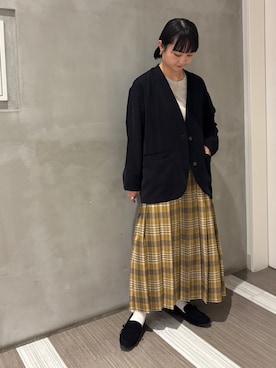 「アイテム（ノーカラージャケット）」を使った、YOKO  HONDAさん（レディース・152cm）の秋コーディネート