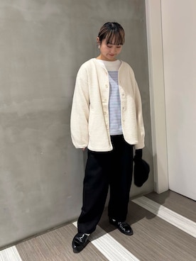 「ウェーブ×イエベ秋」｜「アイテム（ノーカラージャケット）」を使った、YOKO  HONDAさん（レディース・152cm）の冬コーディネート