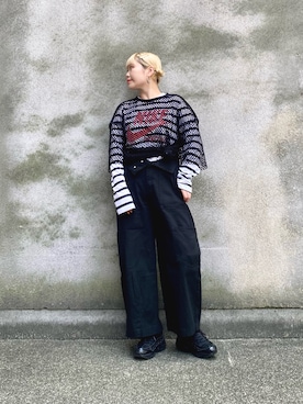 「ハイウエストパンツ」｜「アイテム（カーゴパンツ）」を使った、カメワリアオイさん（レディース・162cm）の春コーディネート