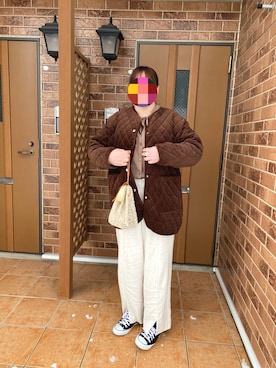 「大きいサイズ」｜「アイテム（ノーカラーコート）」を使った、chomさん（レディース・164cm）の冬コーディネート