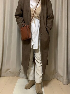 「niko and...（ニコアンド）のアイテム（ノーカラーコート）」を使った、nさん（レディース・166cm）の春コーディネート