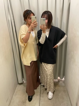 「フラワープリント」｜「アイテム（ベスト）」を使った、Tsugumiさん（レディース・156cm）の秋コーディネート