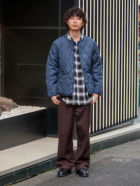 「TAION（タイオン）のアイテム（ノーカラージャケット）」を使った、SHIMADAさん（メンズ・178cm）の秋コーディネート