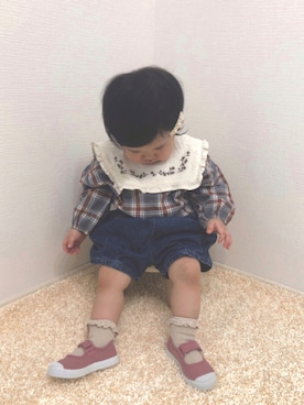 「アイテム（ヘアピン、イエロー系）」を使った、kanchaaさん（キッズ・70cm）の秋コーディネート