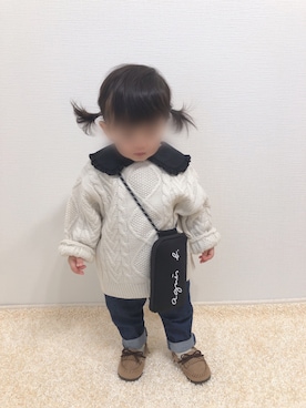 「アイテム（モカシン/デッキシューズ）」を使った、kanchaaさん（キッズ・80cm）の冬コーディネート