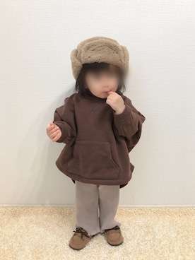 「アイテム（モカシン/デッキシューズ）」を使った、kanchaaさん（キッズ・80cm）の冬コーディネート