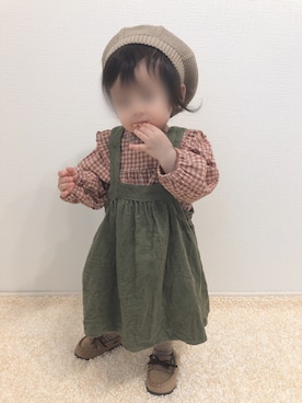 「アイテム（モカシン/デッキシューズ）」を使った、kanchaaさん（キッズ・70cm）の秋コーディネート