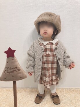 「アイテム（モカシン/デッキシューズ）」を使った、kanchaaさん（キッズ・80cm）の冬コーディネート