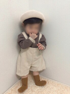 「apres les cours（アプレレクール）のアイテム（ハンチング/ベレー帽）」を使った、kanchaaさん（キッズ・70cm）の秋コーディネート