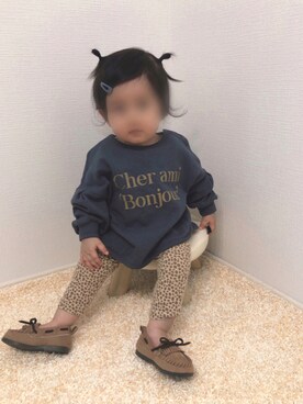「アイテム（モカシン/デッキシューズ）」を使った、kanchaaさん（キッズ・70cm）の秋コーディネート