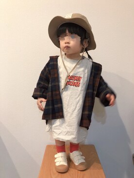 「アイテム（シャツ/ブラウス、ブラウン系）」を使った、kanchaaさん（キッズ・80cm）の春コーディネート