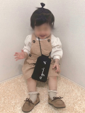 「アイテム（ジャンパースカート）」を使った、kanchaaさん（キッズ・70cm）の秋コーディネート