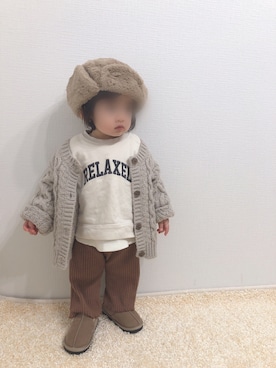 「apres les cours（アプレレクール）のアイテム（ブーツ）」を使った、kanchaaさん（キッズ・80cm）の冬コーディネート