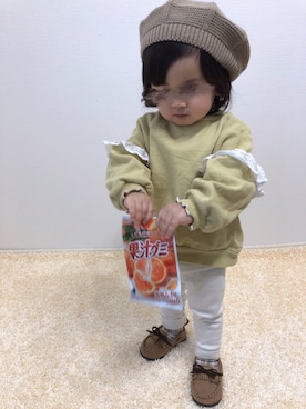 「アイテム（モカシン/デッキシューズ）」を使った、kanchaaさん（キッズ・80cm）の冬コーディネート