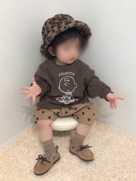 「アイテム（モカシン/デッキシューズ）」を使った、kanchaaさん（キッズ・70cm）の秋コーディネート
