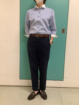 「TOKYO SHIRTS（トウキョウシャツ）の【透け防止】 形態安定ノンアイロン ワイド 7分袖ビジネスワイシャツ（ビジネスシャツ、ブルー系）」を使った、BRICK HOUSE by Tokyo Shirts 伊丹イオンモール店さん（メンズ・168cm）の夏コーディネート