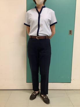 「TOKYO SHIRTS（トウキョウシャツ）の【吸水速乾】【COFREX】配色 スキッパー衿 ブラウス 半袖 レディースデザインシャツ（シャツ/ブラウス、ブルー系）」を使った、BRICK HOUSE by Tokyo Shirts 伊丹イオンモール店さん（メンズ・168cm）の夏コーディネート