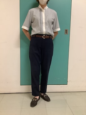「TOKYO SHIRTS（トウキョウシャツ）の【吸水速乾】【COFREX】スタンド衿 ピンタック ブラウス 五分袖 レディースデザインシャツ（シャツ/ブラウス、グレー系）」を使った、BRICK HOUSE by Tokyo Shirts 伊丹イオンモール店さん（メンズ・168cm）の夏コーディネート