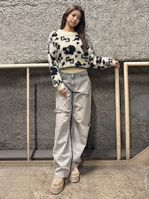 GYDA ハイウエストGG Stitch Barrel Leg ダメージデニム ハイウエストGG Stitch Barrel Leg ダメージデニムパンツ[品番