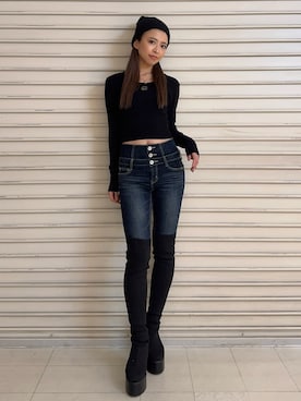 「GYDA（ジェイダ）のアイテム（ニットキャップ/ビーニー）」を使った、katsusaさん（レディース・161cm）の秋コーディネート
