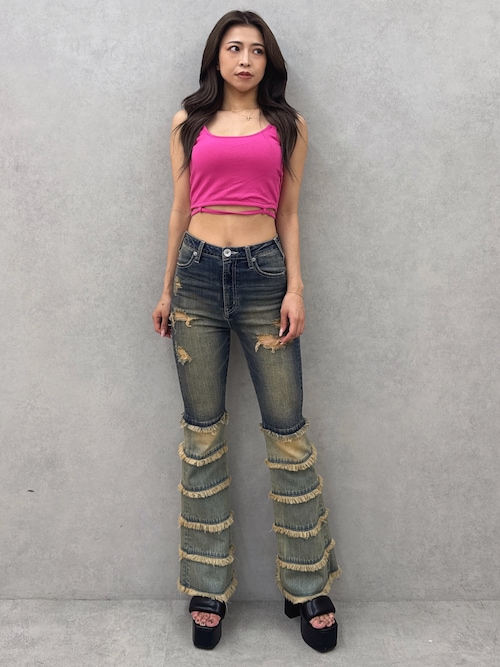 GYDA ジーンズ デニム デニムパンツ ハイウエストTIERED FRINGE