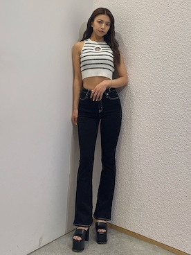 「GYDA（ジェイダ）のGG bijou MOLDラメアメスリニットトップス（タンクトップ、その他）」を使った、katsusaさん（レディース・161cm）の春コーディネート
