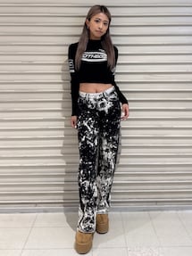 GYDA ハイウエスト Tie Dyeワイドデニムパンツ ブラック サイズM ジェイダ GYDA ハイウエスト Tie Dyeワイドデニムパンツ