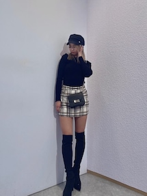 チェックスカートライクショートパンツ GYDA チェックスカートライクショーパン（マスタード