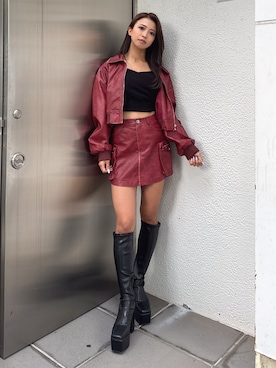 「アイテム（ブルゾン、レッド系）」を使った、katsusaさん（レディース・161cm）の秋コーディネート