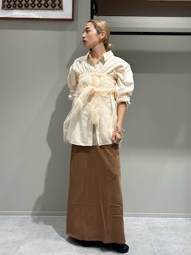 「Ungrid（アングリッド）のピーチ起毛フィットスカート（スカート）」を使った、松岡奈瑠さん（レディース・157cm）の夏コーディネート