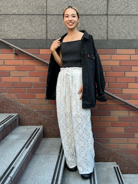 「Ungrid（アングリッド）のビッグシルエットデニムジャケット（デニムジャケット）」を使った、松岡奈瑠さん（レディース・157cm）の夏コーディネート