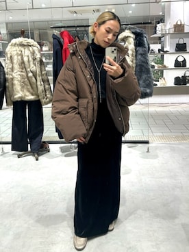 「Ungrid（アングリッド）のアイテム（ダウンジャケット/コート）」を使った、松岡奈瑠さん（レディース・157cm）の秋コーディネート